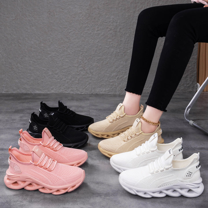 Damen nan atmungsaktive Strick-Fit Laufsneaker mit skulpturaler Luftkanal-Plateausohle Drune