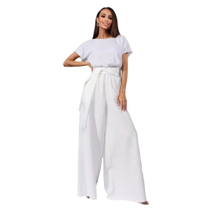 Damen Glamouröser Style-Outfit mit glitzerndem Oberteil und weitem Schnitt Drune