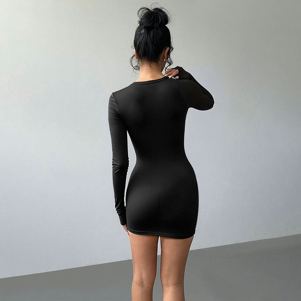 Damen figurbetontes Minikleid mit raffiniertem Cut-Out-Design und langem Arm Drune