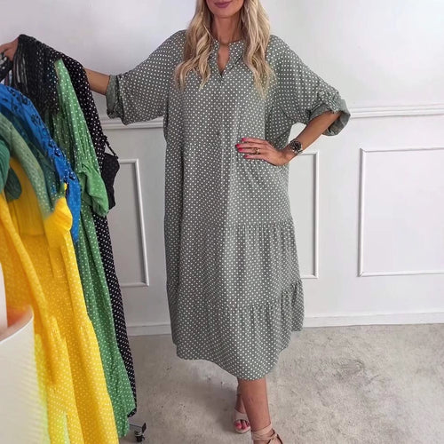Damen nan lässiges Stufenmidikleid mit Stehkragen, verdeckter Knopfleiste und dreiviertelärmeln Drune