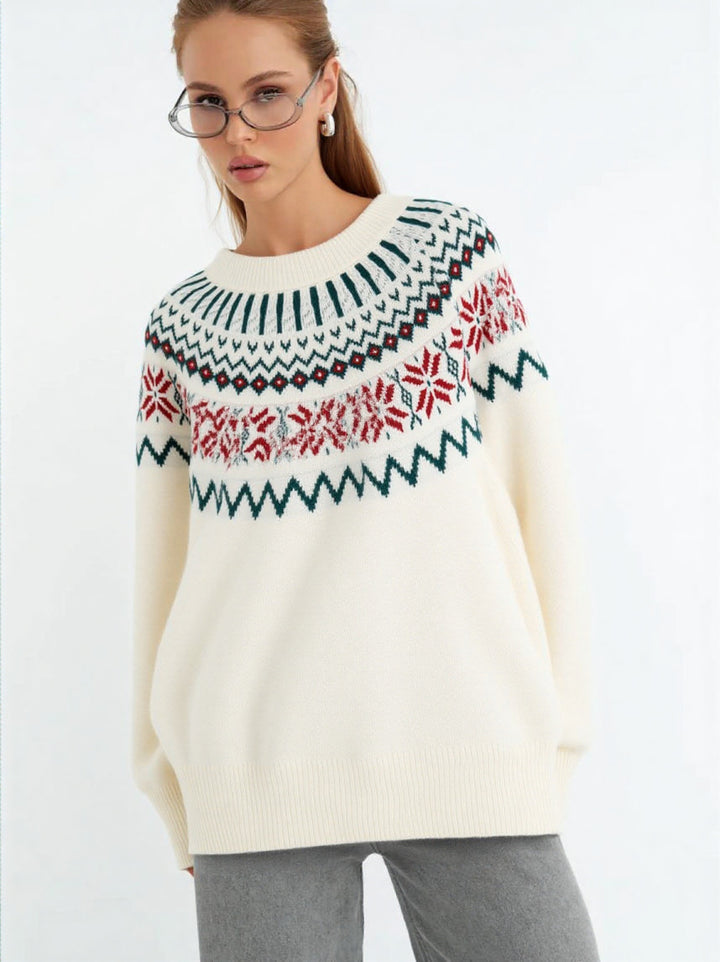Damen Strickpullover mit festlichem Norweger-Motiv und weitem Schnitt Drune