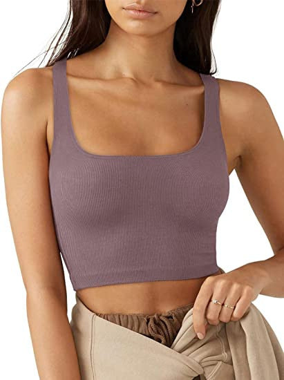 Damen Crop Top mit geripptem Stoff und breiten Trägern Drune