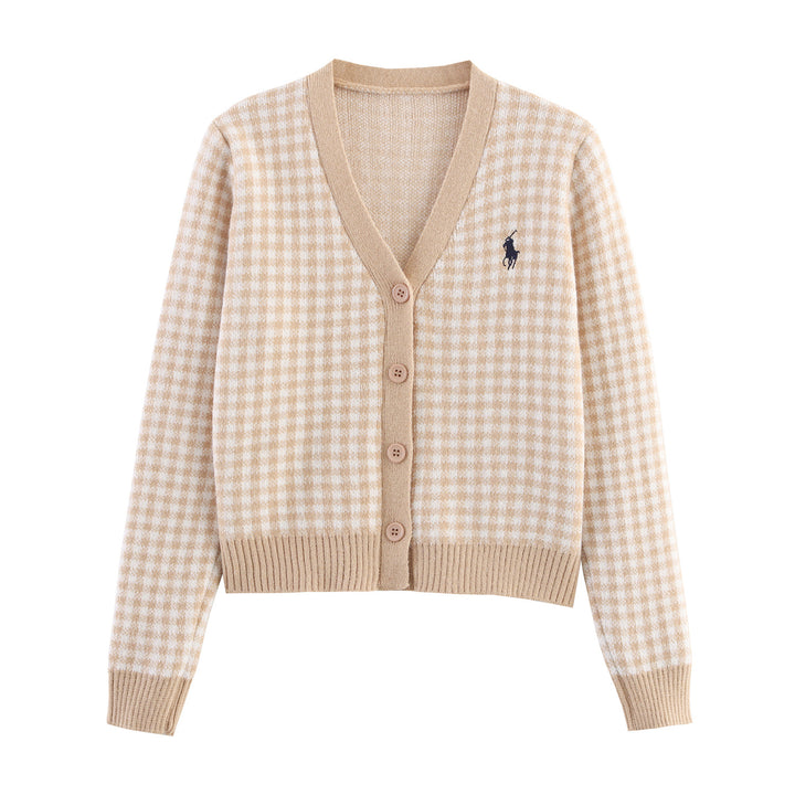 Damen Strickjacke mit Karomuster und Knopfdetails Drune