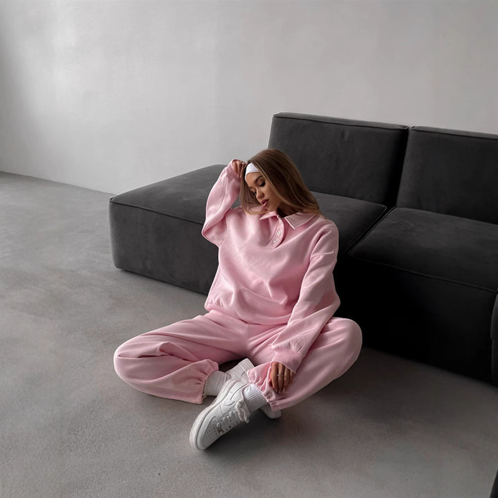 Damen sportliches Lounge-Set mit Polokragen und weitem Schnitt Drune