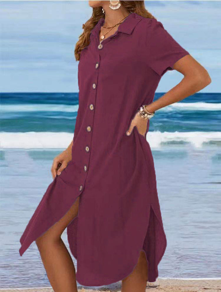 Damen Hemdblusenkleid mit Knopfdetail und schwingendem Saum Drune