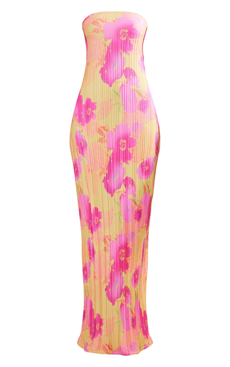 Damen figurbetontes Strapless-Kleid mit floralen Elementen Drune
