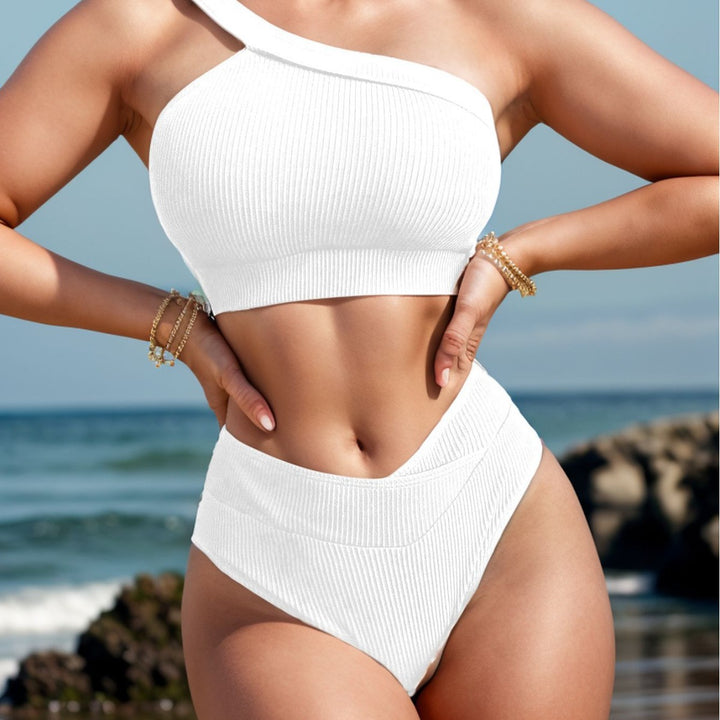 Damen Sport-Bikini mit asymmetrischem Oberteil und hohem Bund Drune
