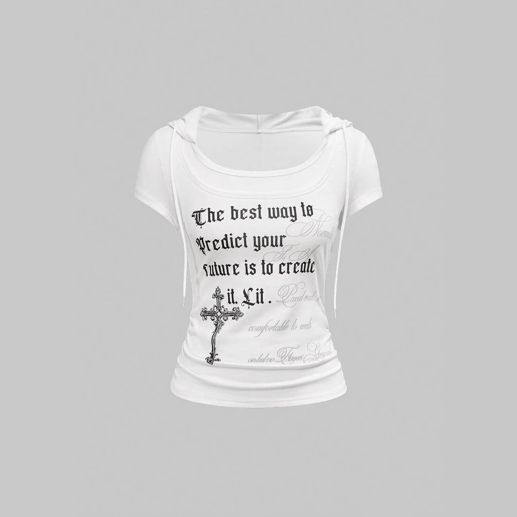 Damen Kapuzen-T-Shirt mit einzigartigem Schriftzug Drune