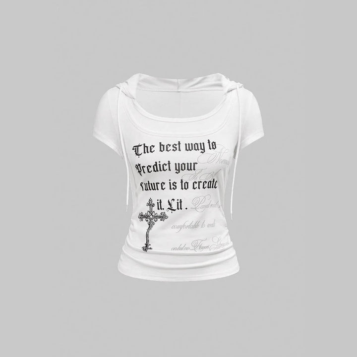 Damen Kapuzen-T-Shirt mit einzigartigem Schriftzug Drune