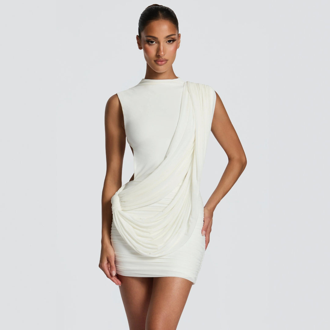 Damen Figurschmeichelndes Minikleid mit asymmetrischer Drapierung Drune