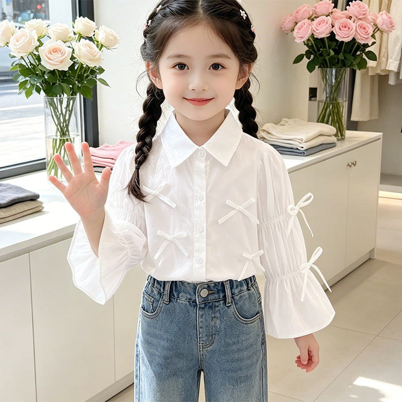 Mädchen Bluse mit Rüschendetails und Schleifen Drune