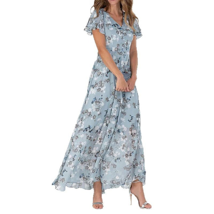 Damen Elegantes Maxikleid mit transparenten Ärmeln und floralem Muster Drune