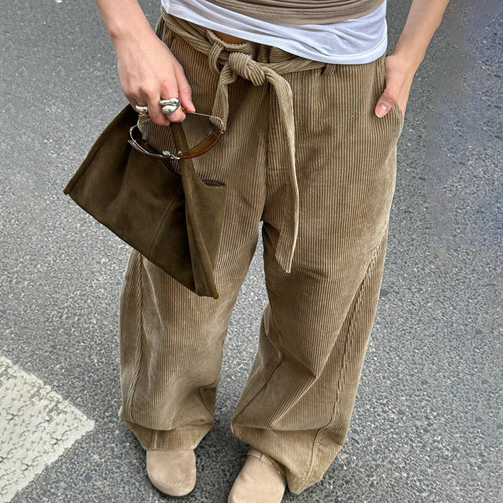 Damen lockere Leinenhose mit Taillengürtel Drune