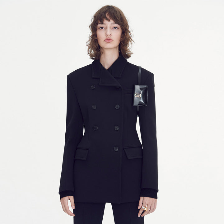 Damen eleganter und taillierter Blazer mit doppelter Knopfreihe Drune