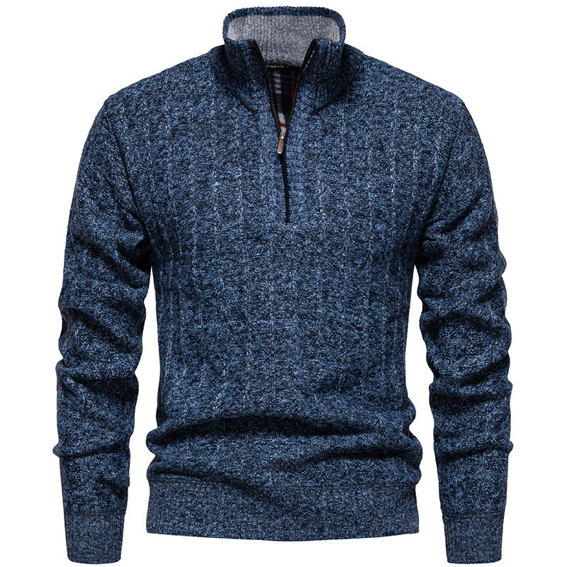 Herren nan gerippter Troyer-Pullover mit Halbzip, Zopfmuster und wärmender Innenverarbeitung Drune