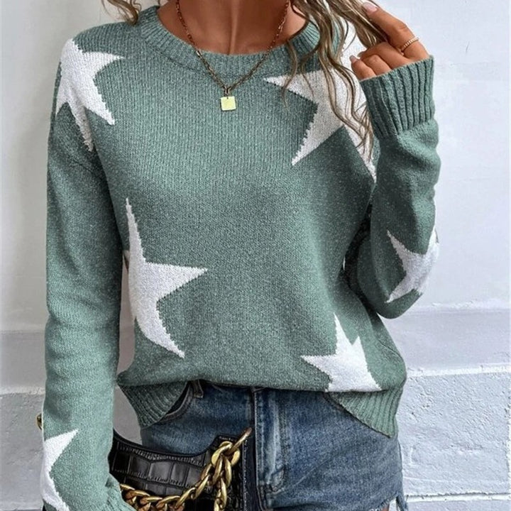 Damen Strickpullover mit auffälligem Sternenmotiv und Rundhalsausschnitt Drune