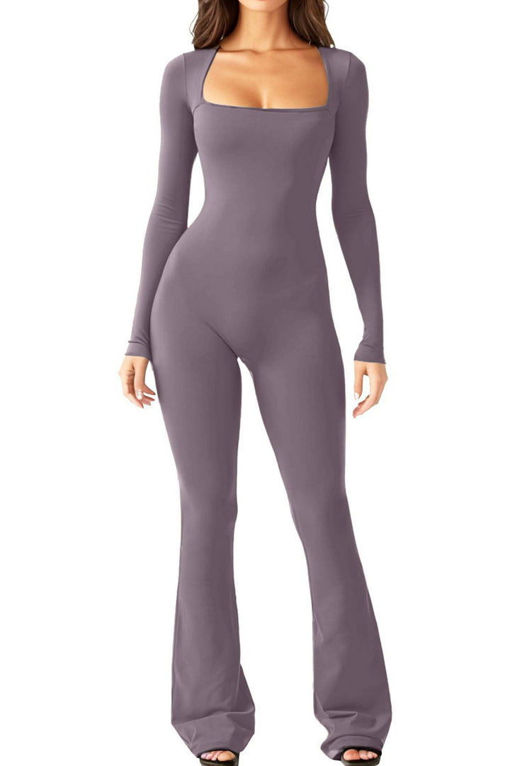 Damen Figurbetonter Jumpsuit mit langem Arm und quadratischem Ausschnitt Drune