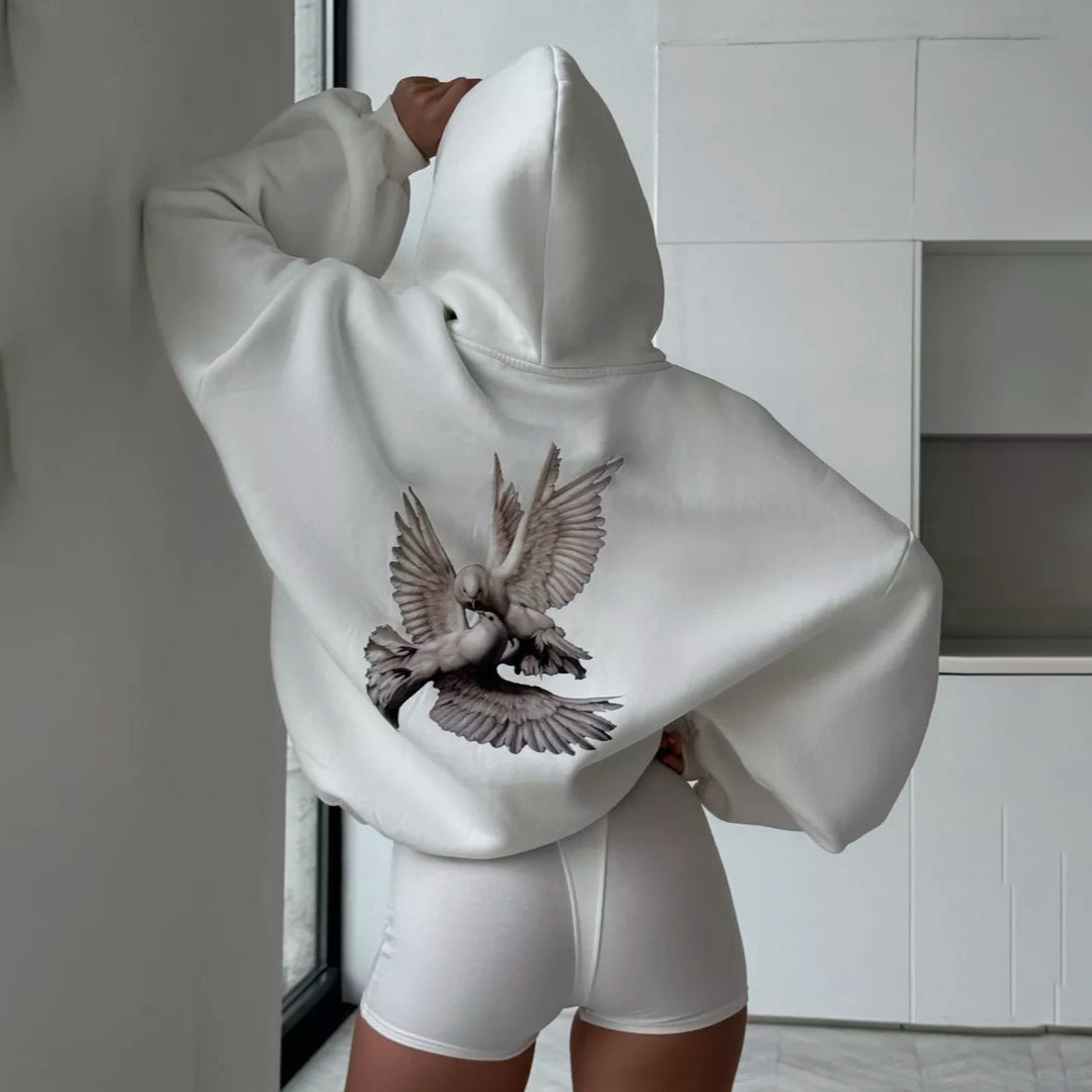 Damen Kapuzenpullover mit kreativem Vogelmotiv und lässigem Schnitt Drune