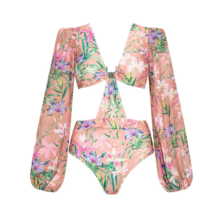 Damen Bikiniset mit eleganten, langen transparenten Ärmeln Drune