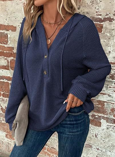Damen lässiger Hoodie mit Knopfdetails und weit geschnittenen Ärmeln Drune
