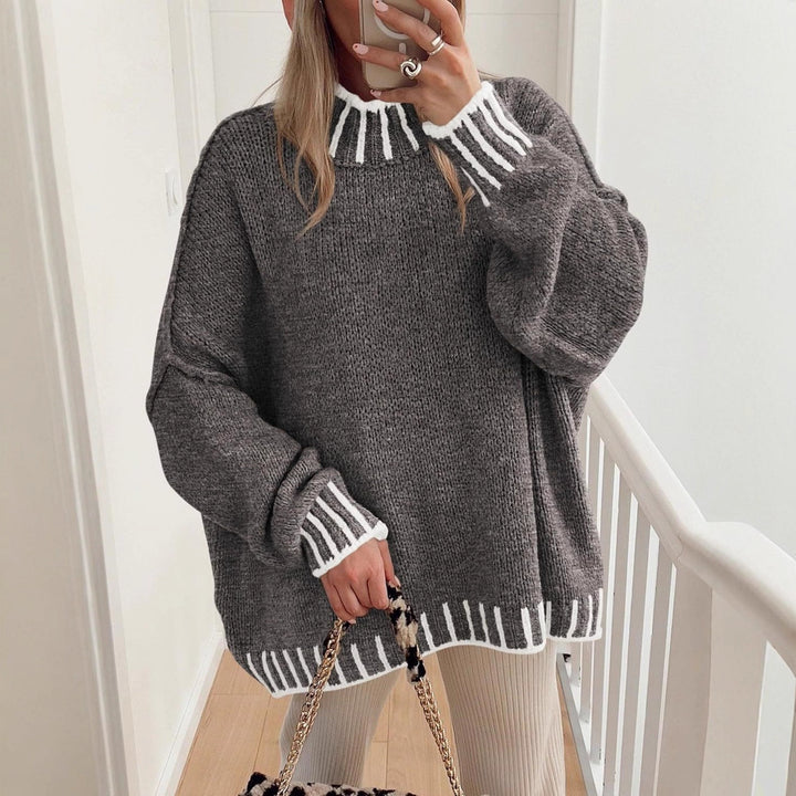 Damen lässiger Grobstrickpullover mit modernem Streifenmuster Drune