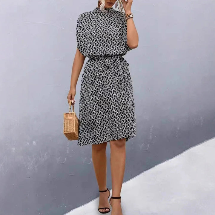 Damen Midikleid mit elegantem Bindegürtel und modischem Stehkragen Drune