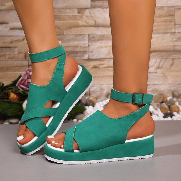 Damen Komfortable Wedge-Sandaletten mit doppeltem Riemendesign Drune
