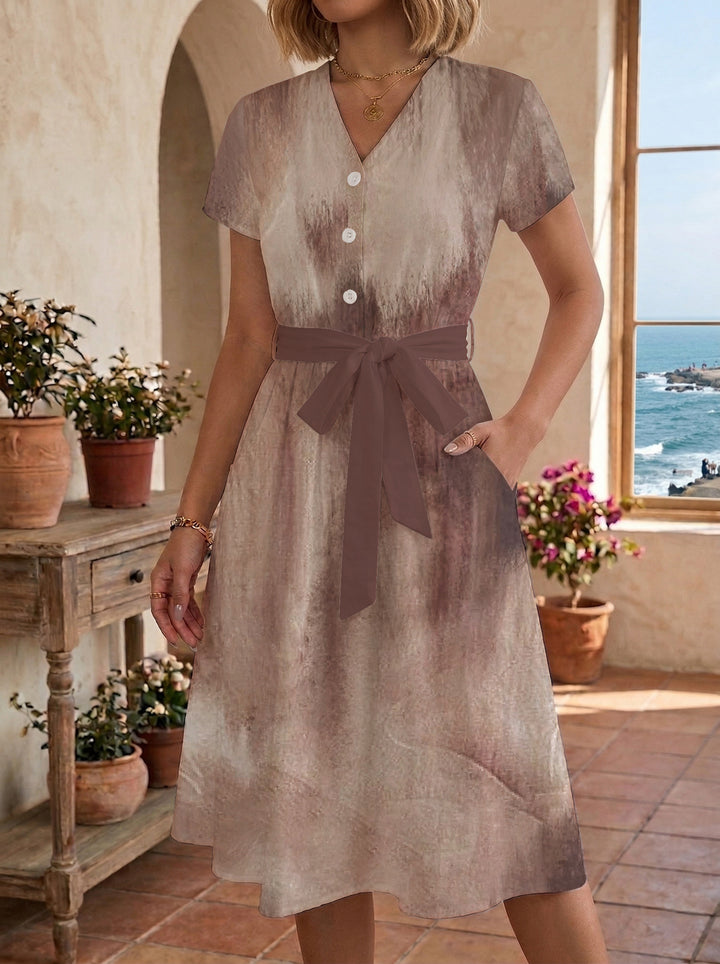 Damen Blühendes Midikleid mit taillierbarem Gürtel und kunstvollem Print Drune