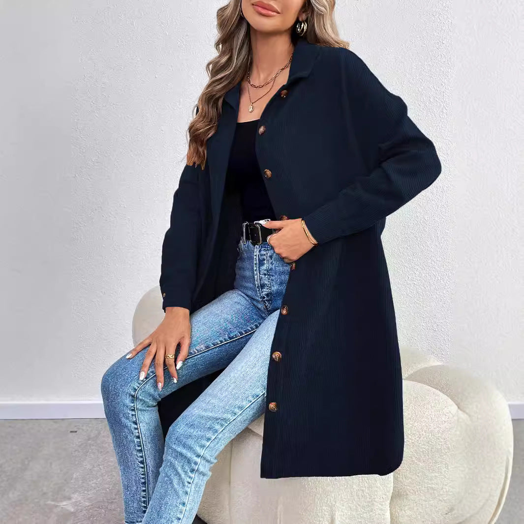 Damen Langarmhemdjacke aus weichem Cordstoff mit Knopfleiste Drune