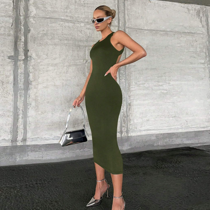 Damen figurbetontes Midi-Kleid mit modernem U-Boot-Ausschnitt und feinen Rippendetails Drune