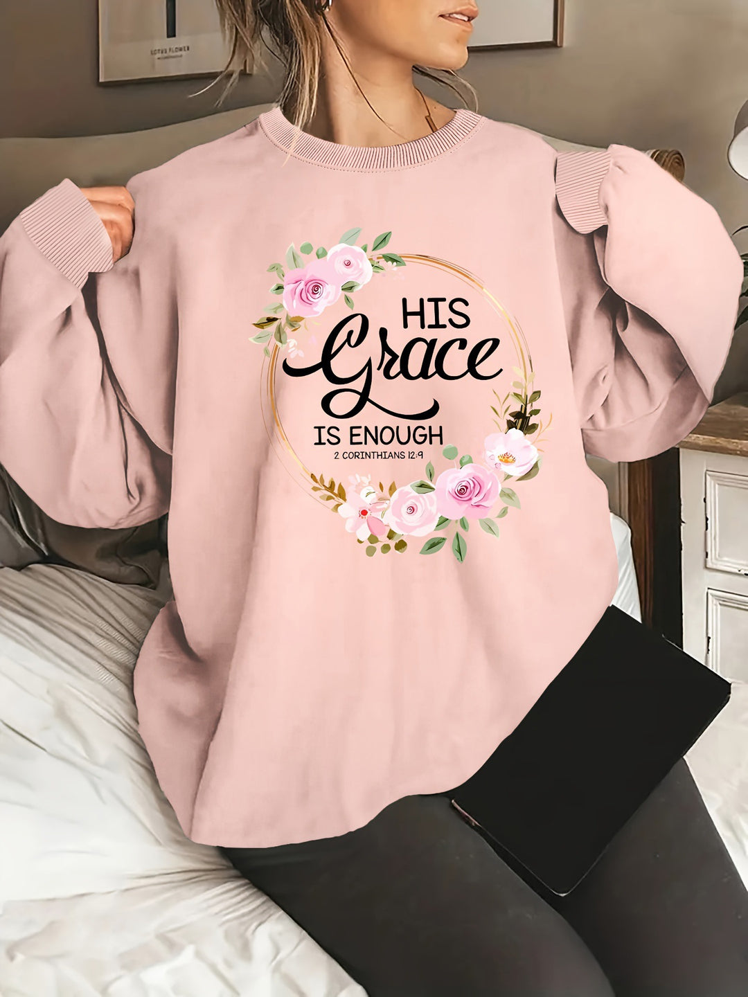 Damen Sweatshirt mit motivierendem Schriftzug und floralem Design Drune