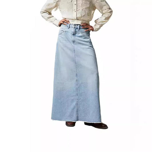Damen Maxirock aus schwarzem Denim mit seitlichen Taschen und lässigem Schnitt Drune
