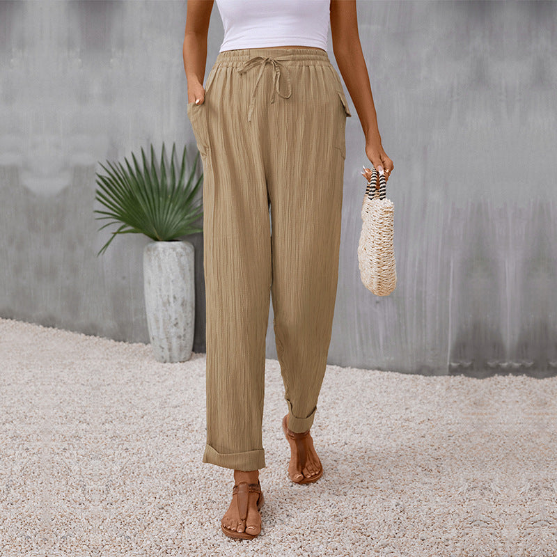 Damen luftige Sommerhose mit elastischem Bund und praktischen Seitentaschen Drune