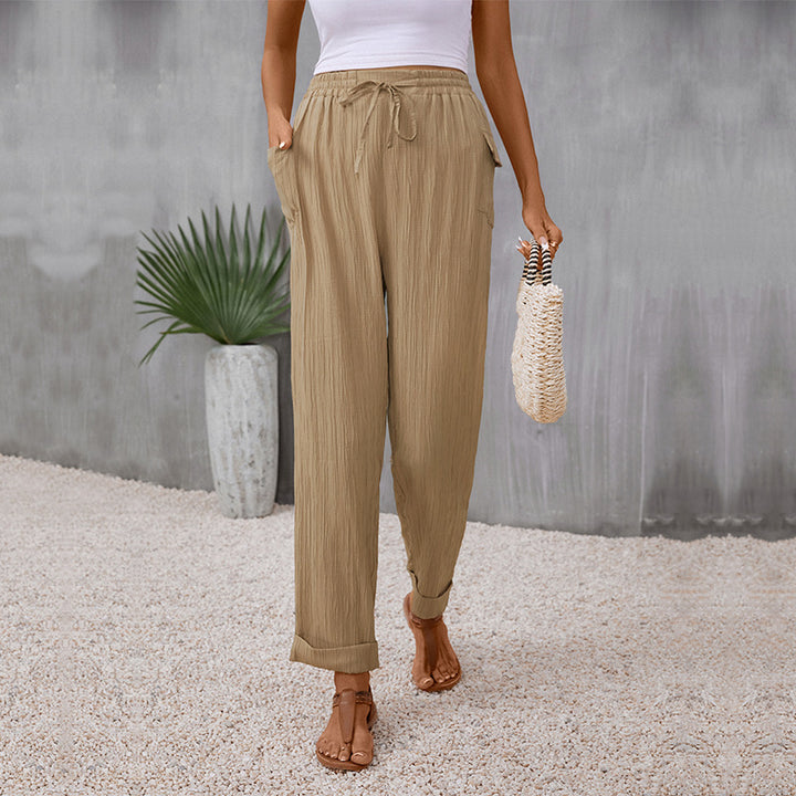 Damen luftige Sommerhose mit elastischem Bund und praktischen Seitentaschen Drune