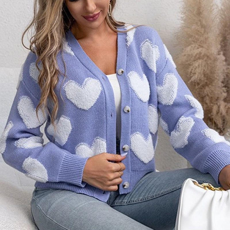 Damen kuschelige Strickjacke mit Herzmuster Drune