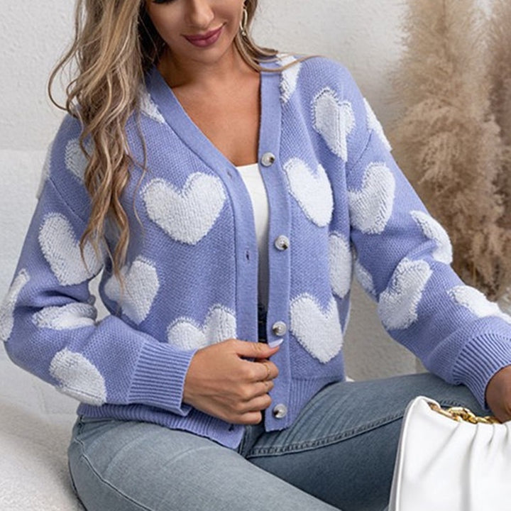 Damen kuschelige Strickjacke mit Herzmuster Drune