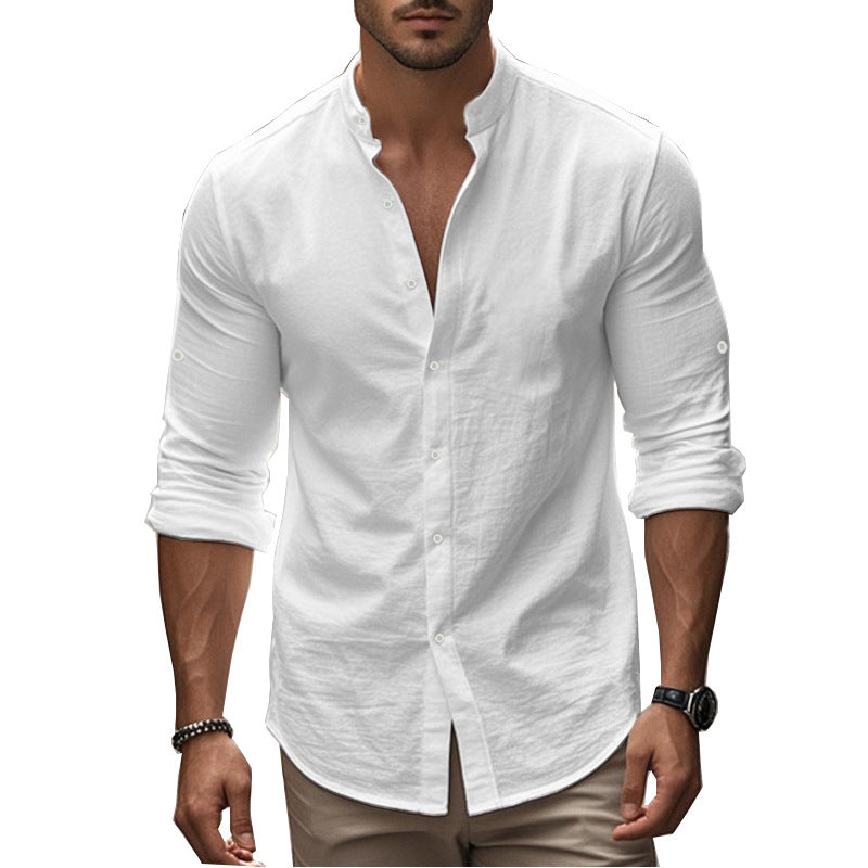 Herren modisches Langarm-Hemd mit innovativem Stehkragen und eleganter Knopfdetail Drune