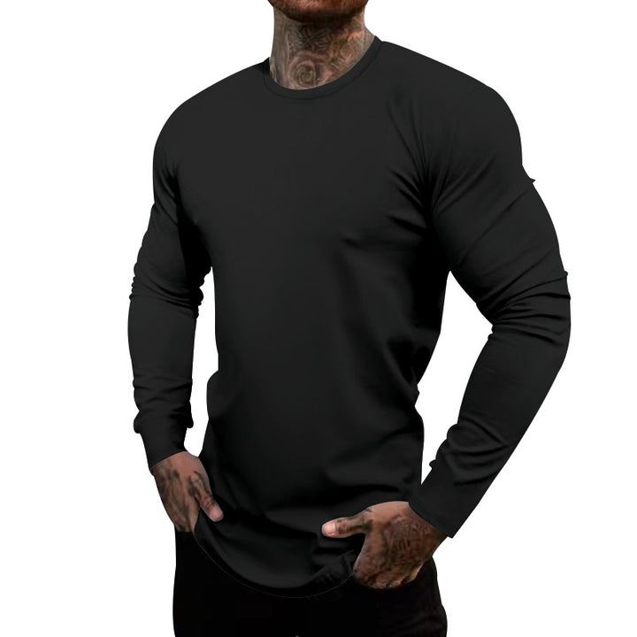 Herren nan figurbetontes Langarmshirt mit Rundhalsausschnitt, elastischem Baumwollstretch und verlängertem Saum Drune