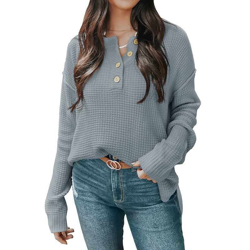 Damen lässiger Oversized Pullover mit Knopfleiste und strukturiertem Material Drune
