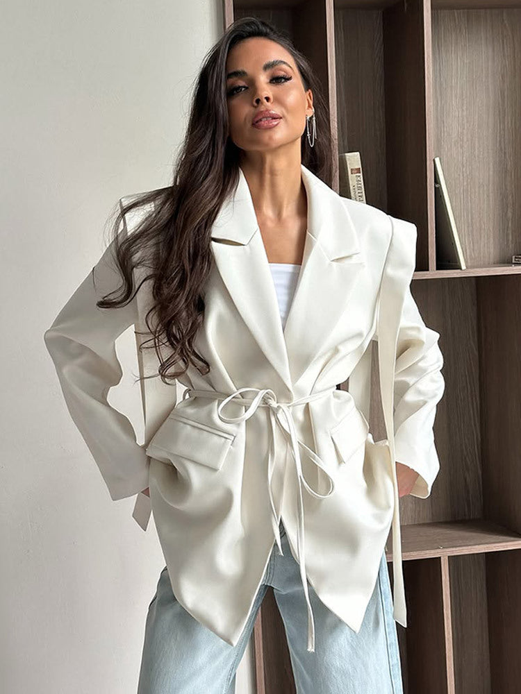 Damen Oversized Blazerjacke mit Taillenknoten Drune