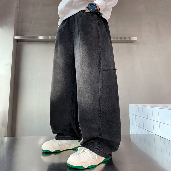 Damen weite Denim-Pants mit hohem Bund und praktischen Taschen Drune