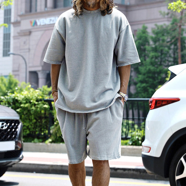 Drune | Lockeres T-Shirt Shorts einfarbiges Set