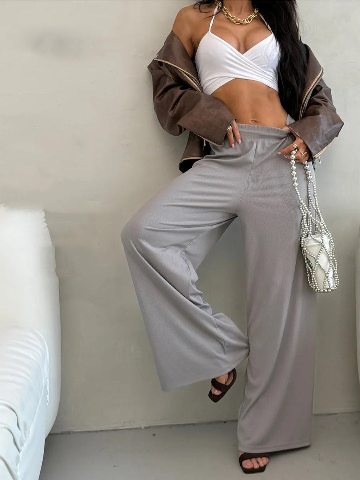 Damen Elegantes und lässiges Set aus cropped Top und weiten Hosen Drune