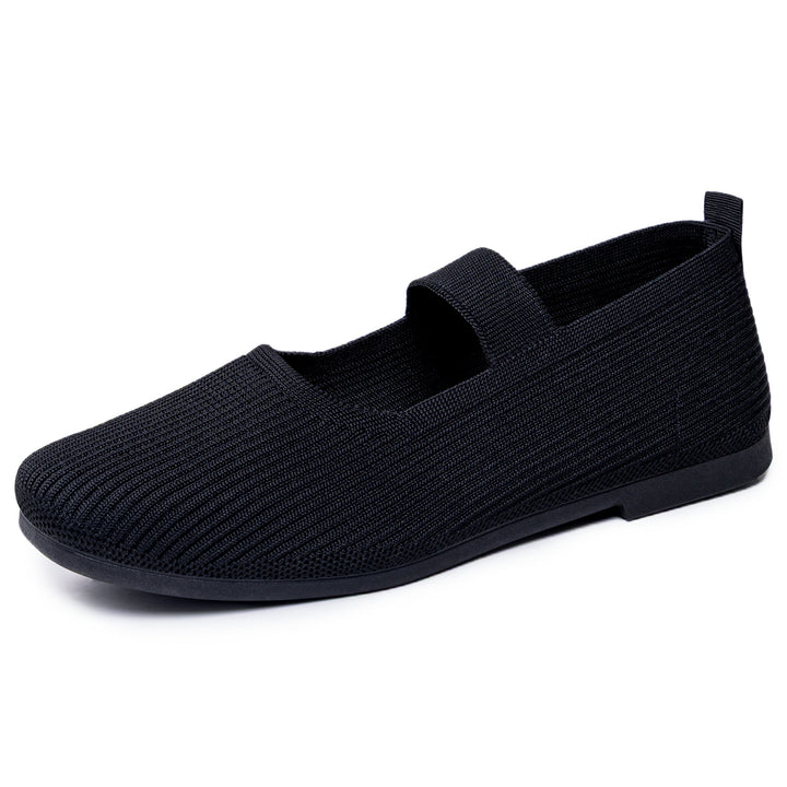 Damen nan gestrickter Mary-Jane-Slipper mit elastischem Riemen, nahtlosem Sockeneinstieg und dämpfender Komfortsohle Drune