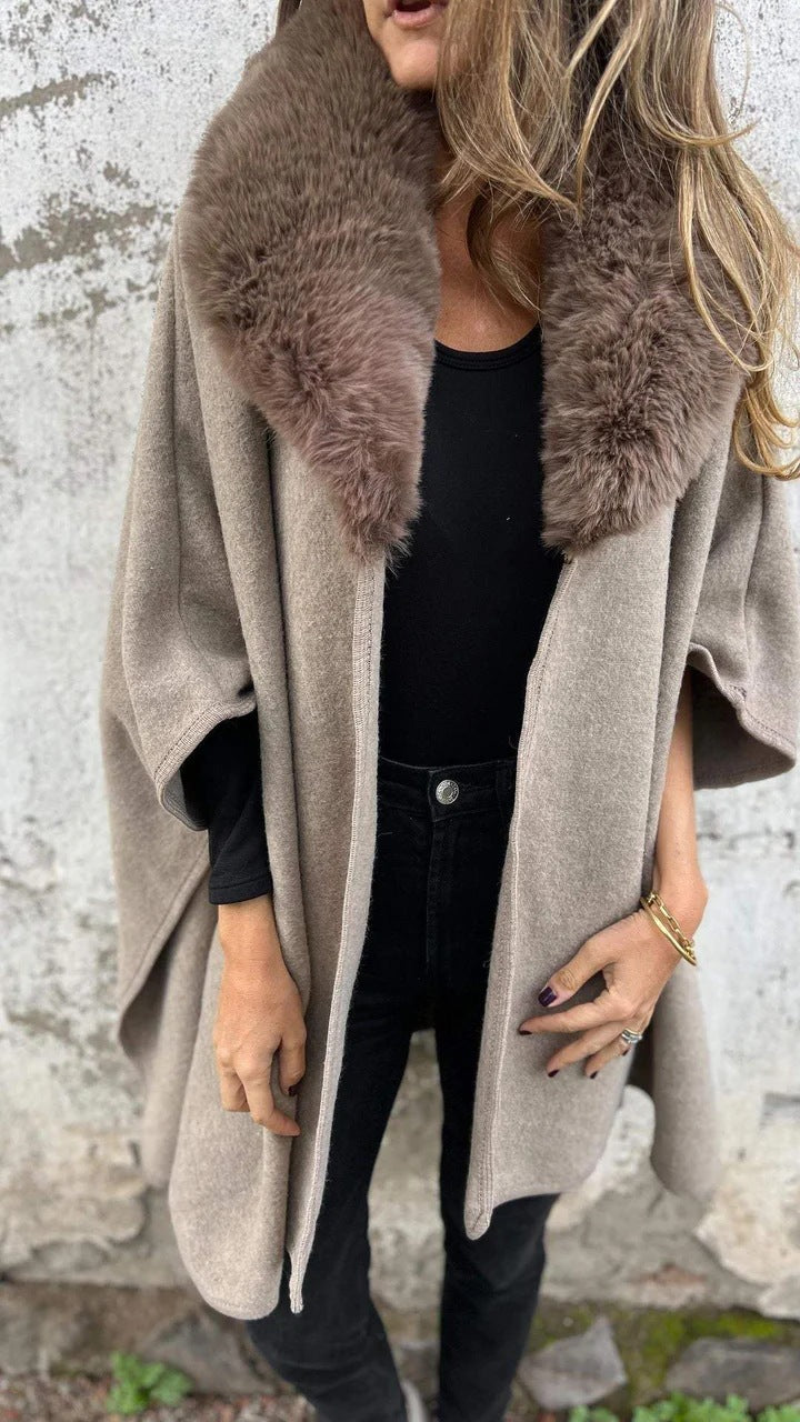 Damen elegante Übergangsjacke mit luxuriösem Kunstpelzkragen Drune