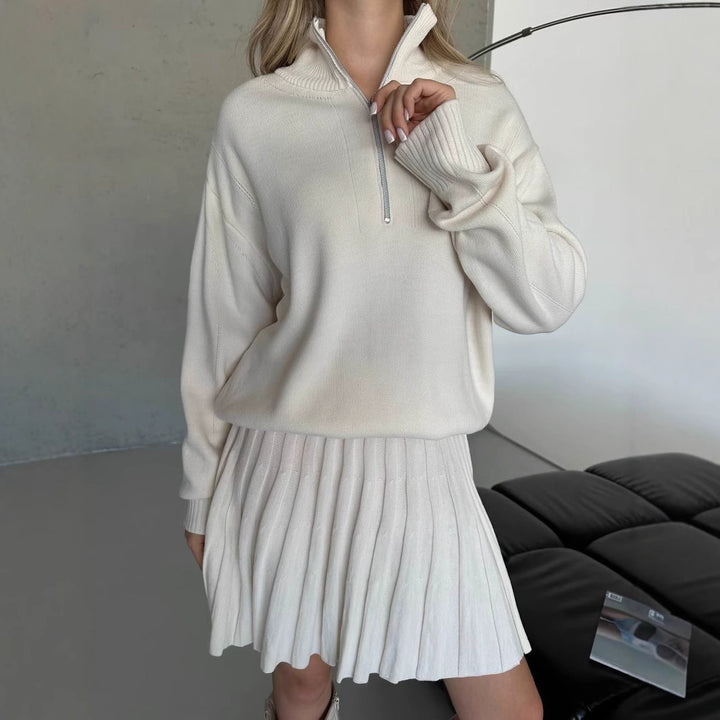 Damen cropped Strickpullover mit Reißverschluss Drune