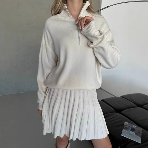 Damen cropped Strickpullover mit Reißverschluss Drune