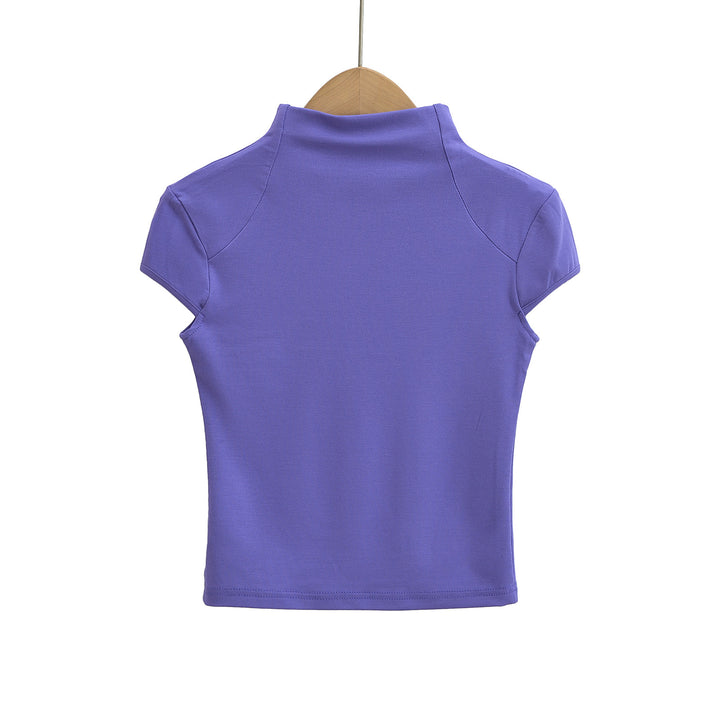 Damen hochwertiges Kurzarm-T-Shirt mit Stehkragen und figurbetontem Schnitt Drune
