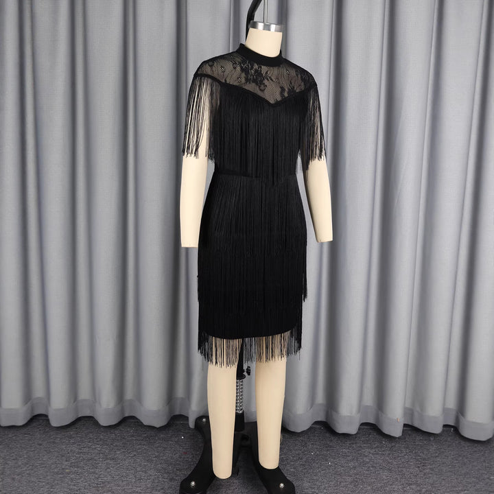 Damen Kleid mit fransierenden Details und eleganter Spitzeneinlage Drune