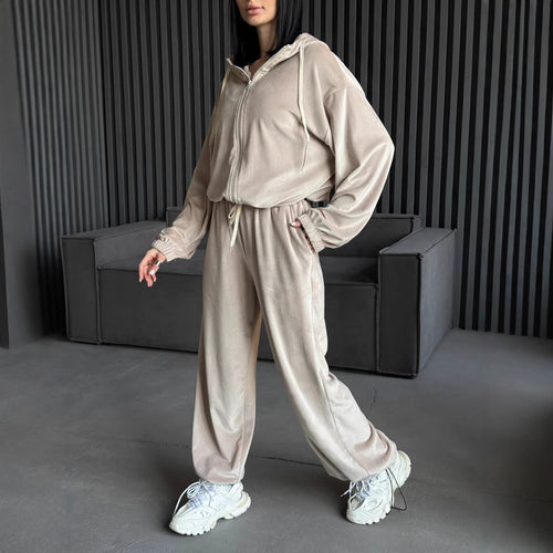 Damen Fleece-Sportanzug mit praktischen Taschen und lässigem Schnitt